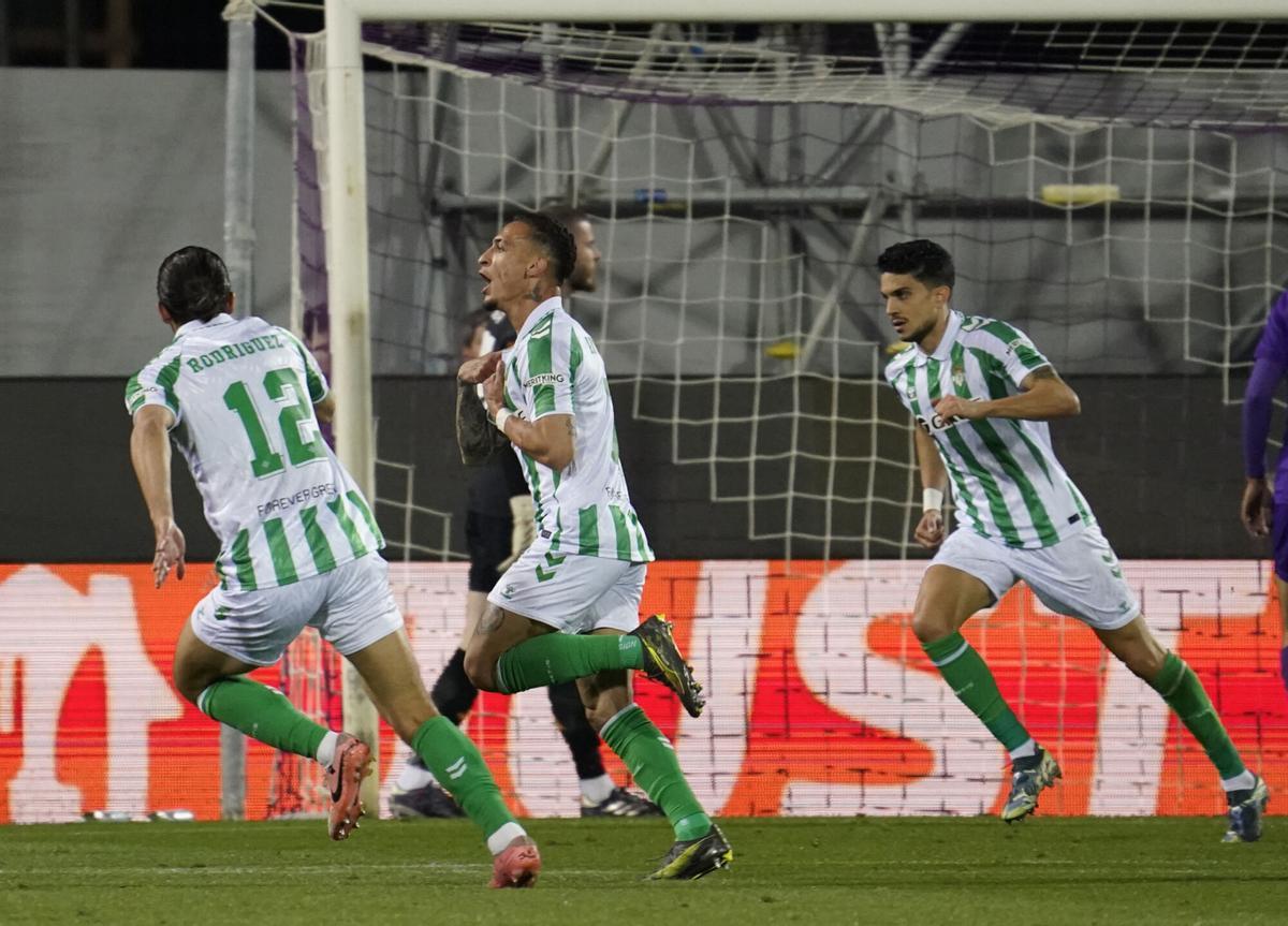 Betis’ Antony celebrates after scoring the goal of 0-1 during the UEFA Conference League soccer match between Fiorentina and Betis at Artemio Franchi stadium in Florence, Italy - Thursday, May 08, 2025. (Photo by Marco Bucco/LaPresse )