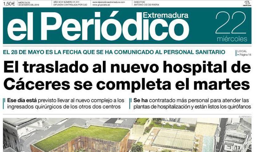 Esta es la portada de EL PERIÓDICO EXTREMADURA correspondiente al día 22 de mayo del 2019