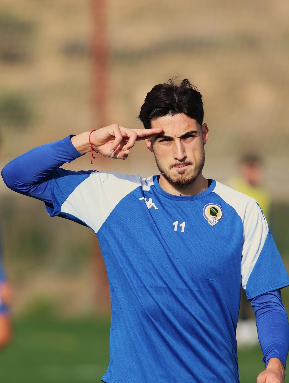 Ropero, durante un entrenamiento con el Hércules, en Fontcalent.