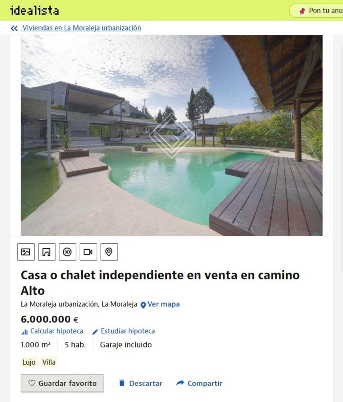 El anuncio en Idealista de la casa que han puesto en venta Sergio Ramos y Pilar Rubio. IDEALISTA