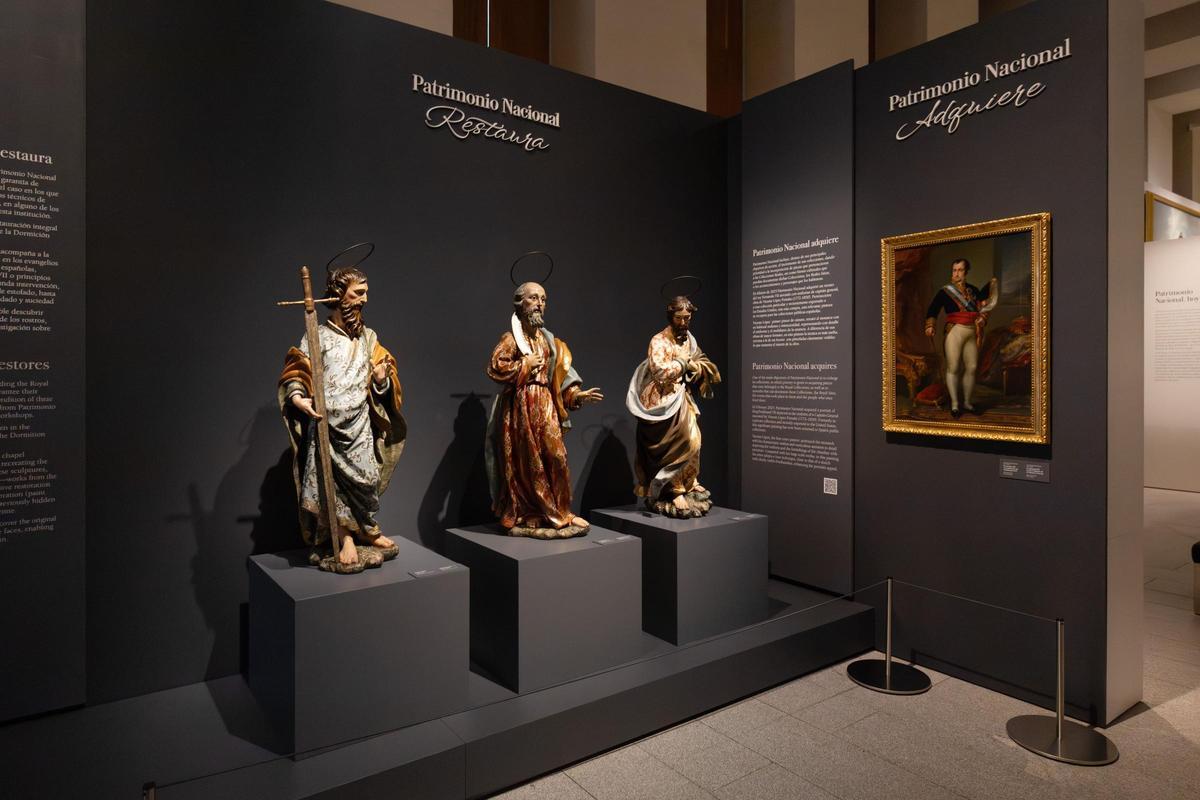 Las tres esculturas del apostolado proceden de la Capilla de la Dormición del Monasterio de las Descalzas.