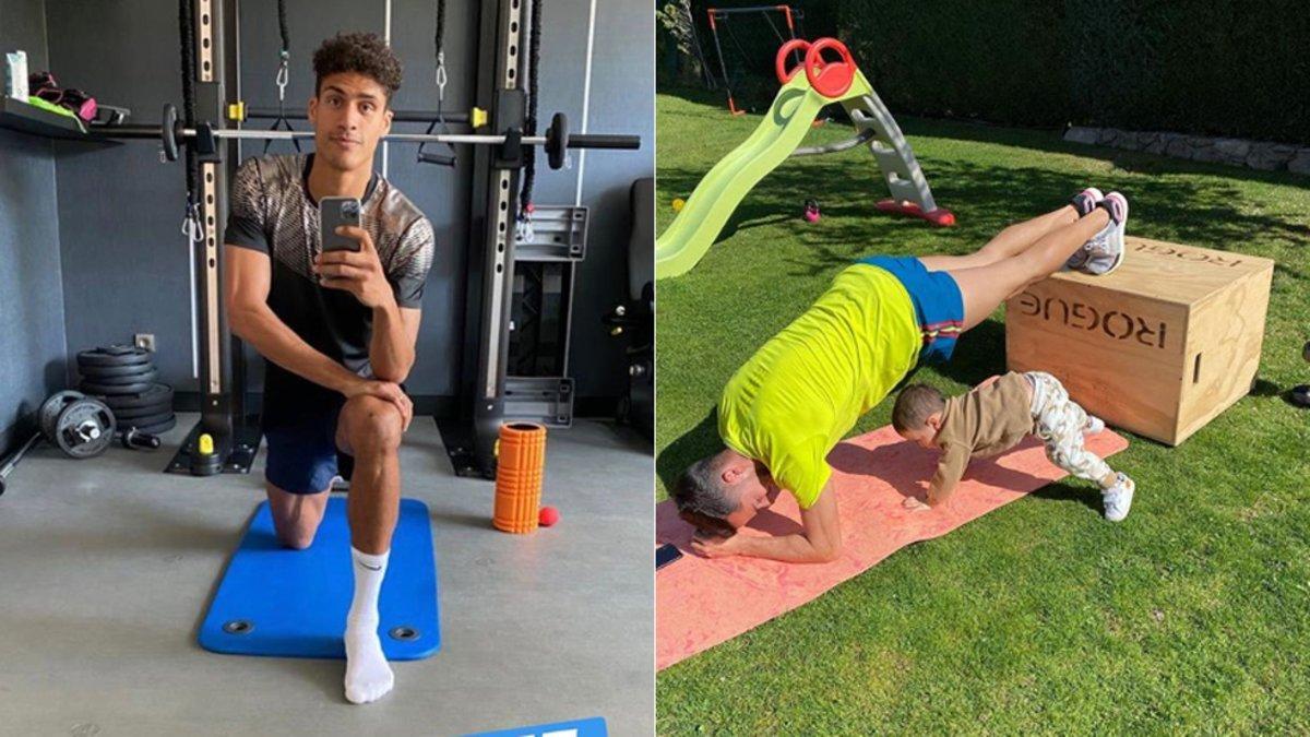 Varane y Lucas Vázquez, entrenándose en casa