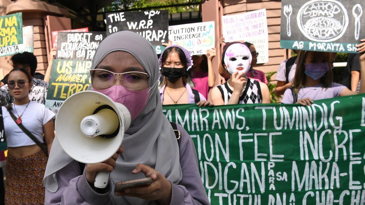 Manifestación por el 8M en las calles de Manila, en Filipinas.