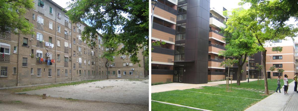 Antes y después de un proyecto de rehabilitación de viviendas en Zaragoza.