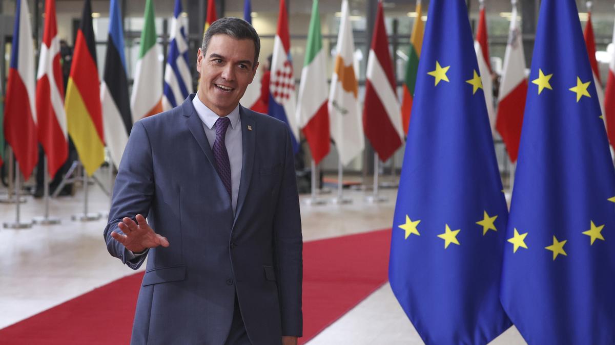 El presidente del Gobierno, Pedro Sánchez, a su llegada al Consejo Europeo.