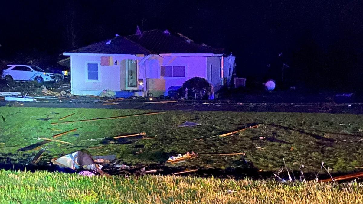 A general view shows a damaged building, following a tornado in Silver City, Mississippi, U.S. March 24, 2023 in this picture obtained from social media. Mississippi Highway Patrol via Twitter/via REUTERS