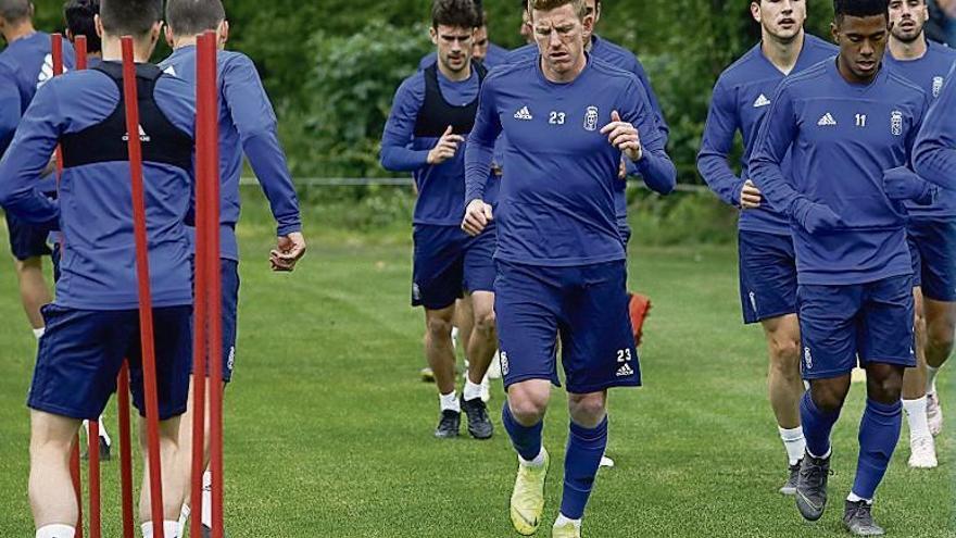 Los futbolistas azules, en El Requexón.