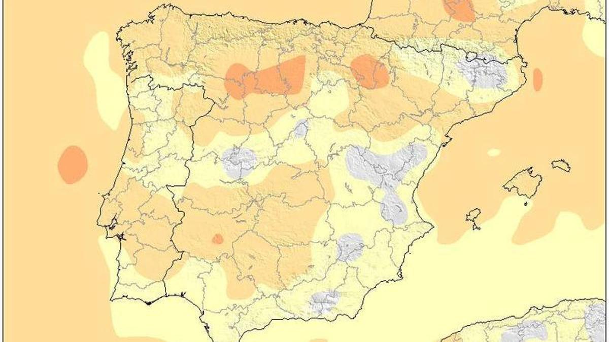 Mapa de anomalía de temperatura media mensual.