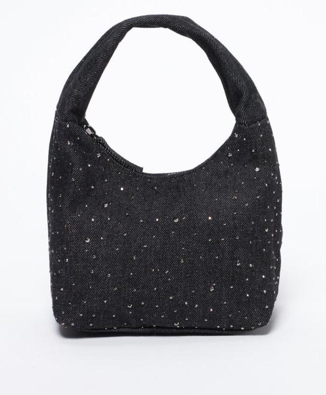 BOLSO DE MANO DENIM NEGRO CON STRASS