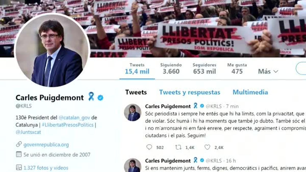 Carles Puigdemont s’ha referit des de Twitter als seus missatges a Antoni Comín difosos per Telecinco