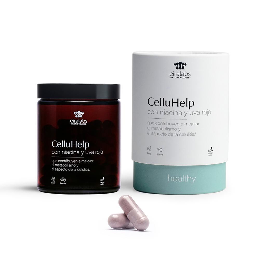 Eiralabs CelluHelp es un NUTRICOSMÉTICO Vegano que mejora el metabolismo y el aspecto de la celulitis. 