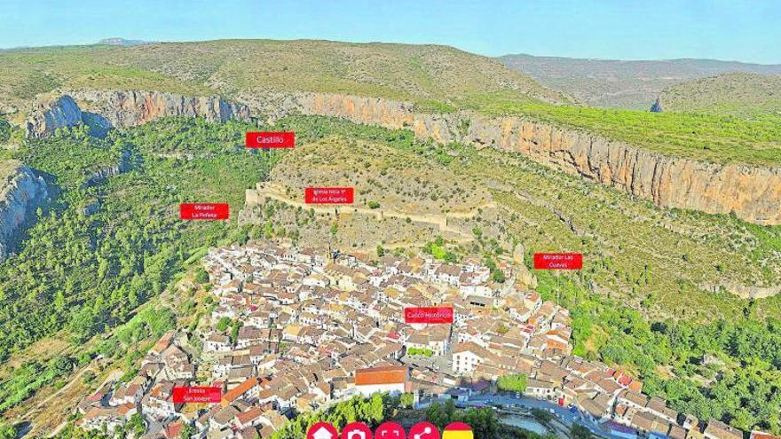 Panorámica del pueblo  de Chulilla (Valencia) desde su mirador turístico digital. | ‘activos’