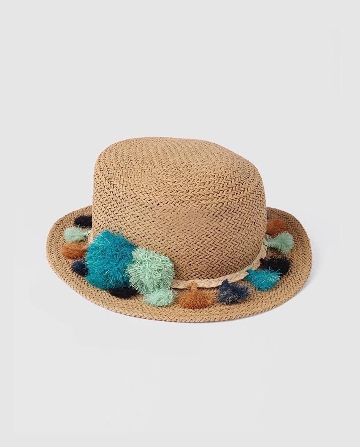 Jo & Mr. Joe, sombrero de rafia con pompones