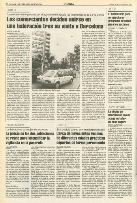 Noticias de diciembre de 1994 en la edición de l'Horta.