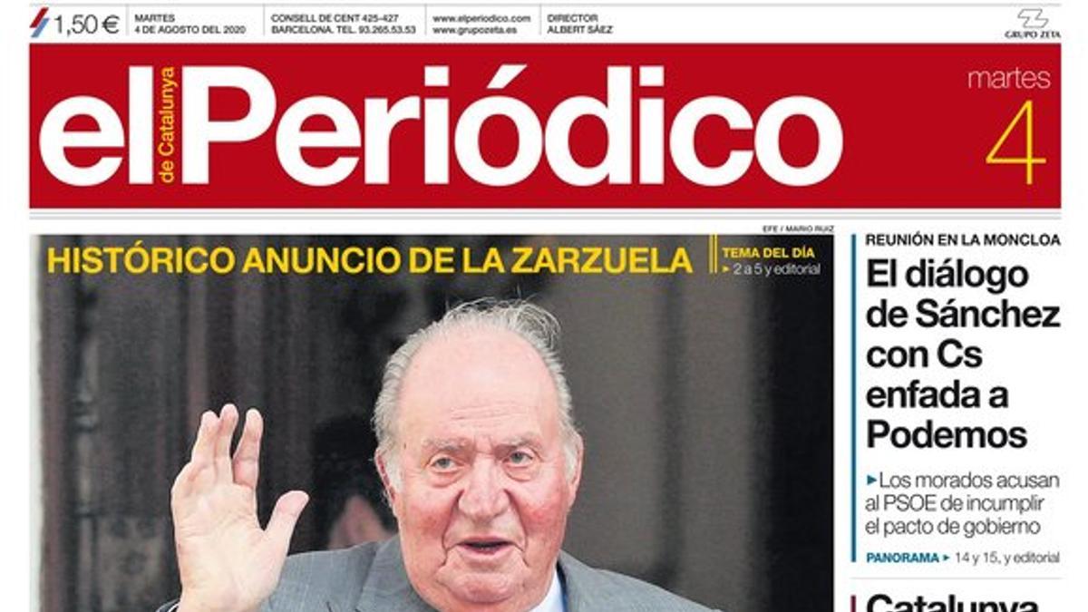 La portada de EL PERIÓDICO del 4 de agosto del 2020