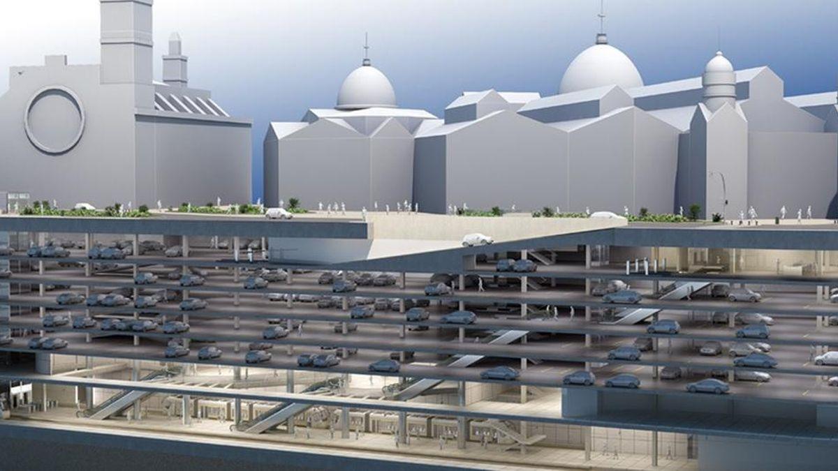 Figuración de la estación con el parking de plaza de Brujas por encima