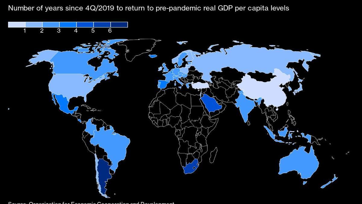 Los datos mapeados muestran la recuperación del PIB de distintas economías