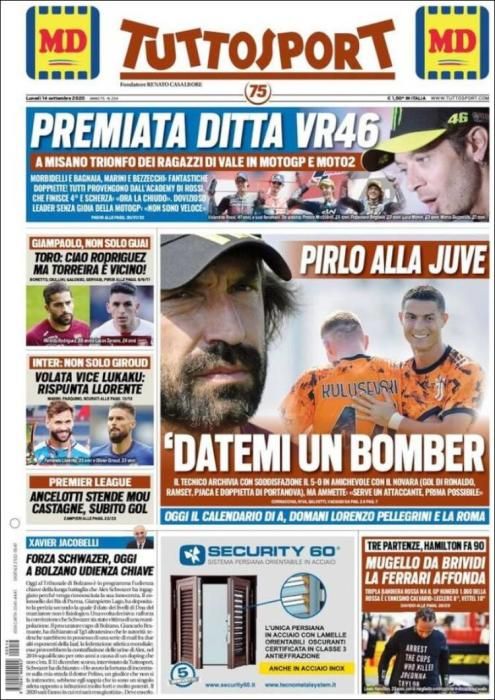 Portada TUTTOSPORT lunes 14 septiembre 2020