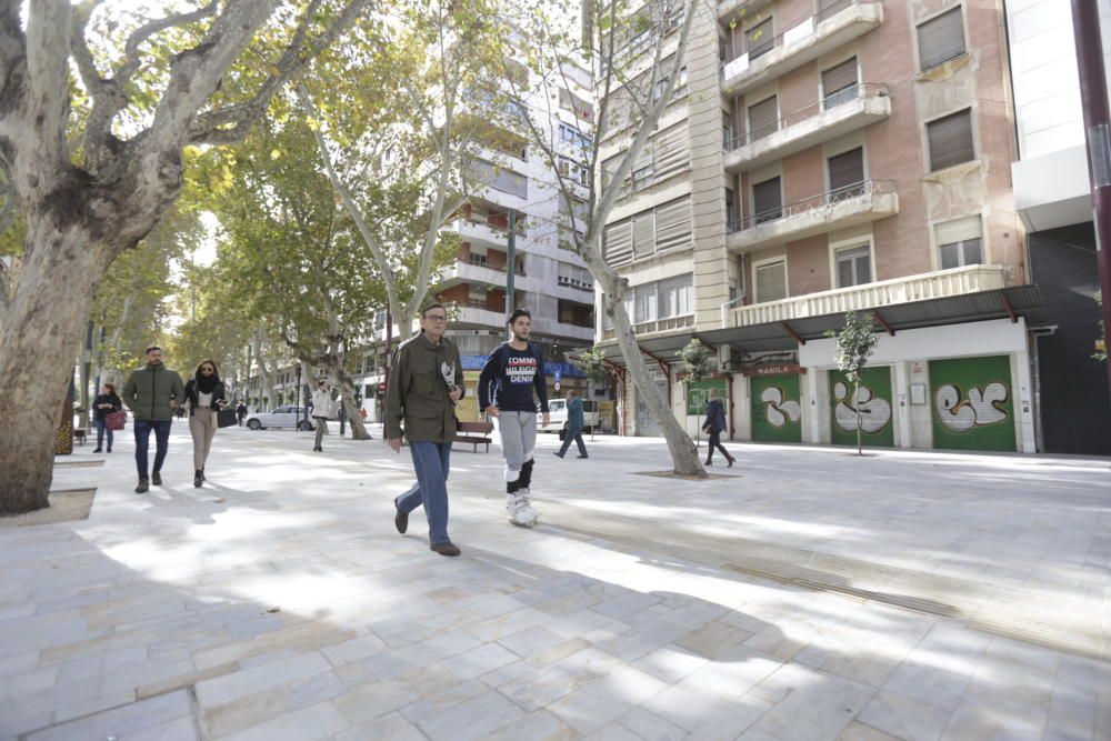 El paseo Alfonso X de Murcia, completamente peatonalizado