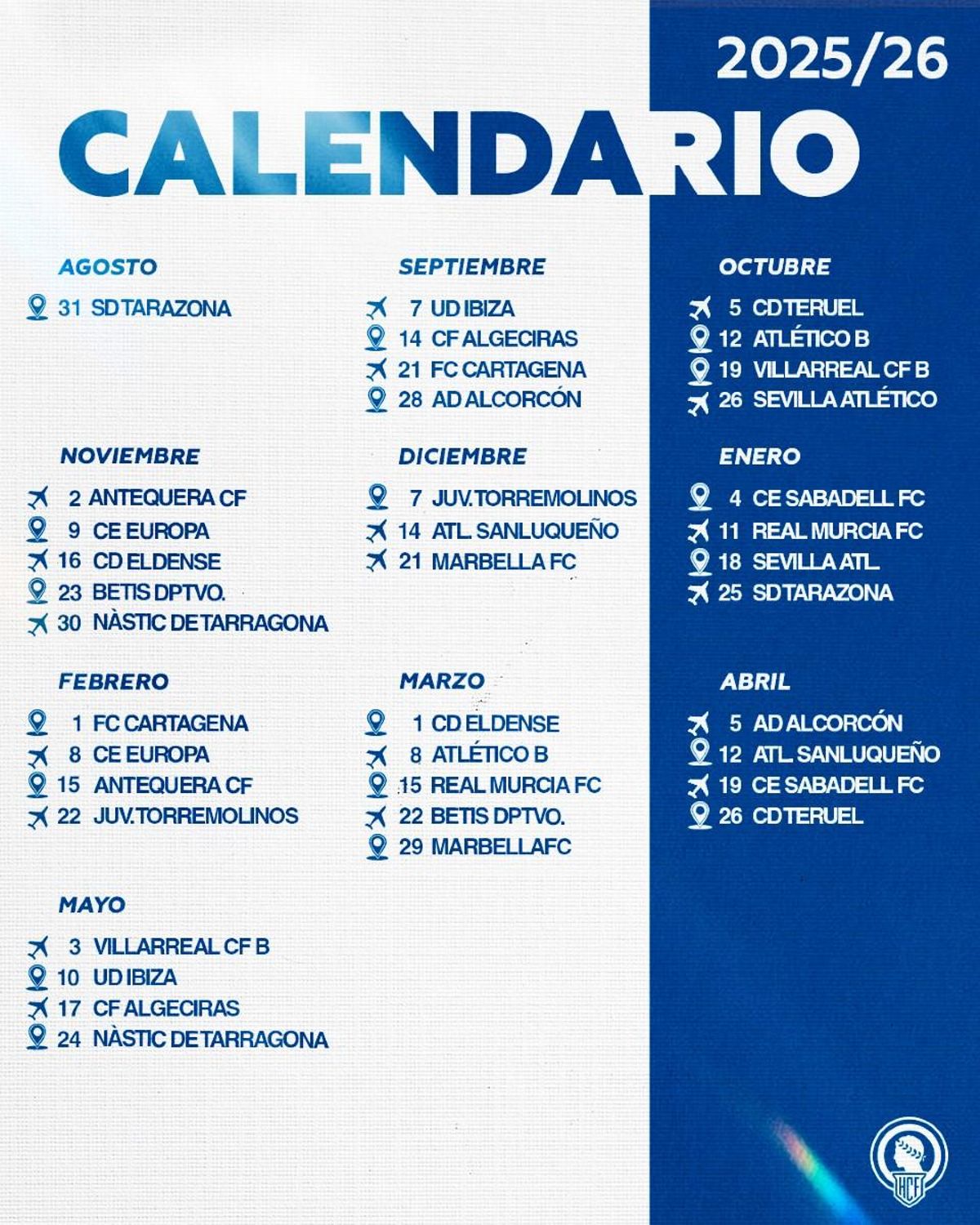 Todas las fechas del Hércules en la temporada 2025-2026 en el grupo 2 de Primera RFEF.