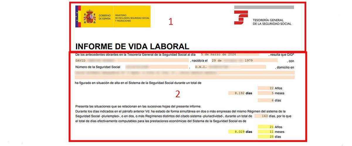 Imagen de un documento de una vida laboral.