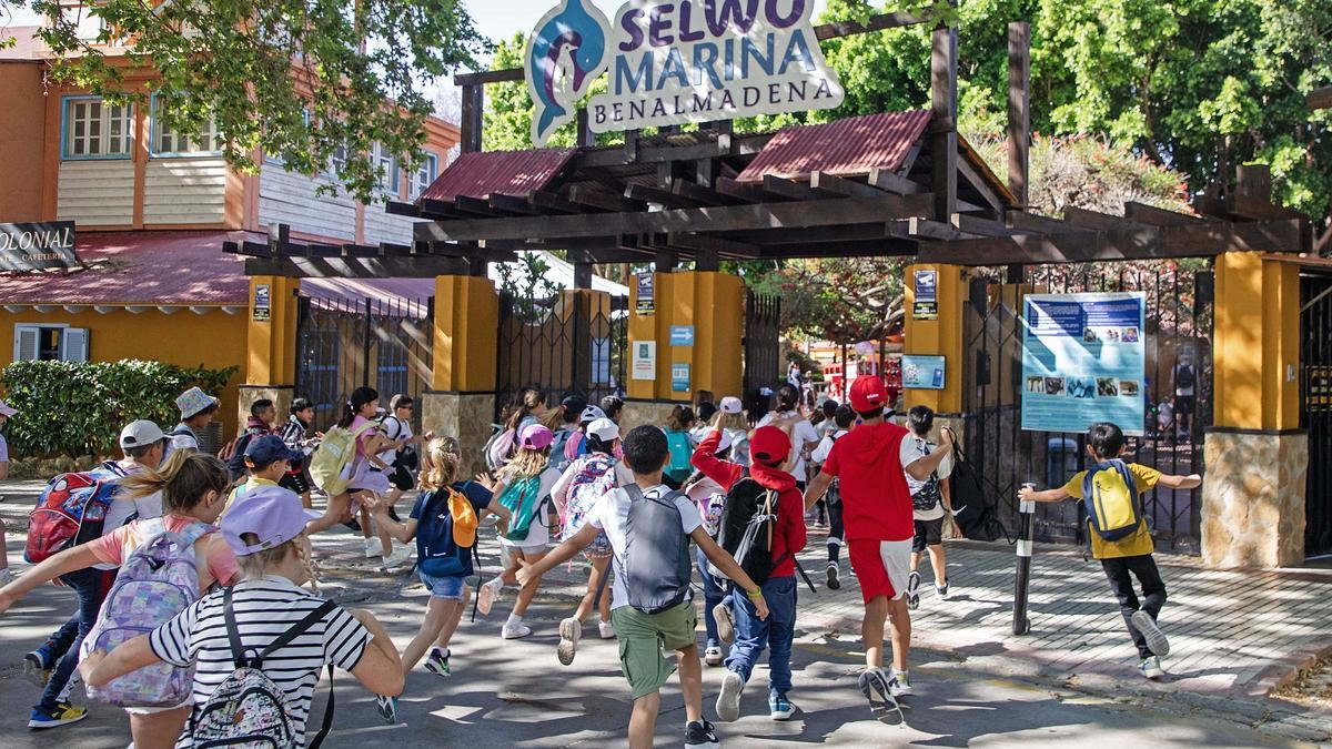 Jóvenes entrndo a Selwo Marina, Benalmádena