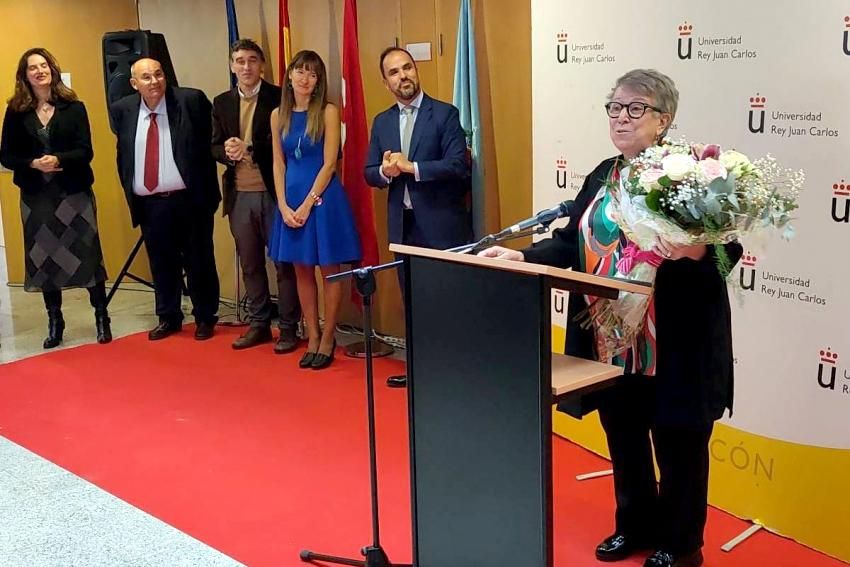 Carmen Gallardo Pino, durante el acto de homenaje de la URJC.