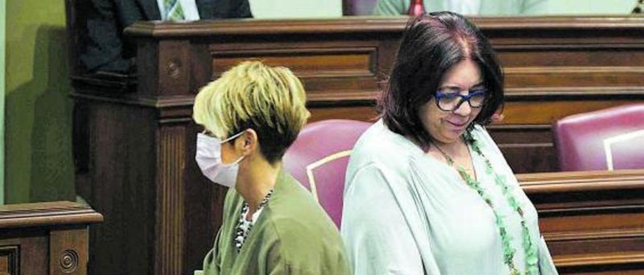 Las consejeras de Economía, Elena Máñez (izquierda), y de Educación, Manuela de Armas, ayer en el Parlamento. | | C.W. LAURITSEN