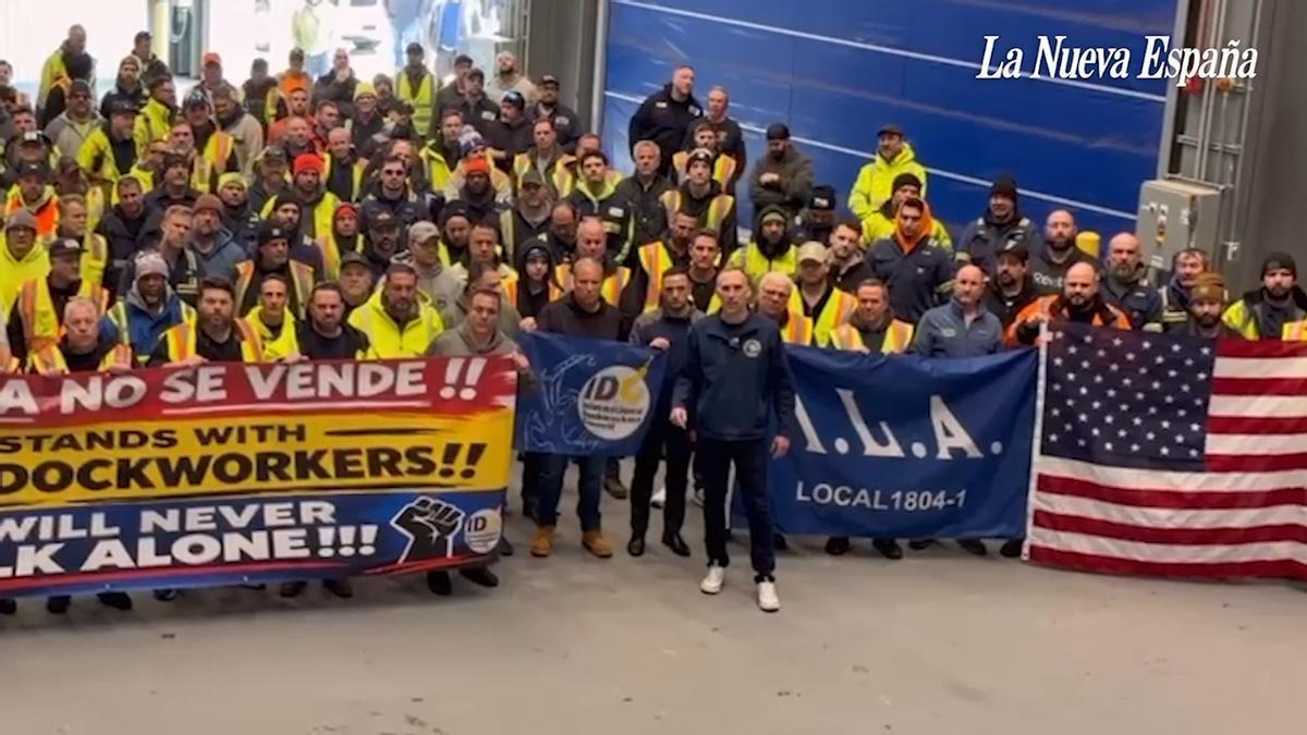 VÍDEO: El espectacular mensaje de los estibadores de Nueva Jersey apoyando a los de Avilés