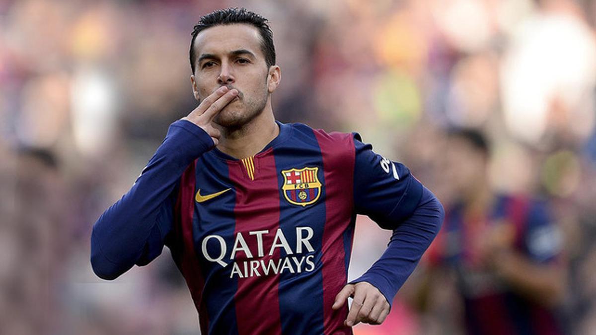 Pedro celebra un gol, en un partido del Barça la pasada temporada