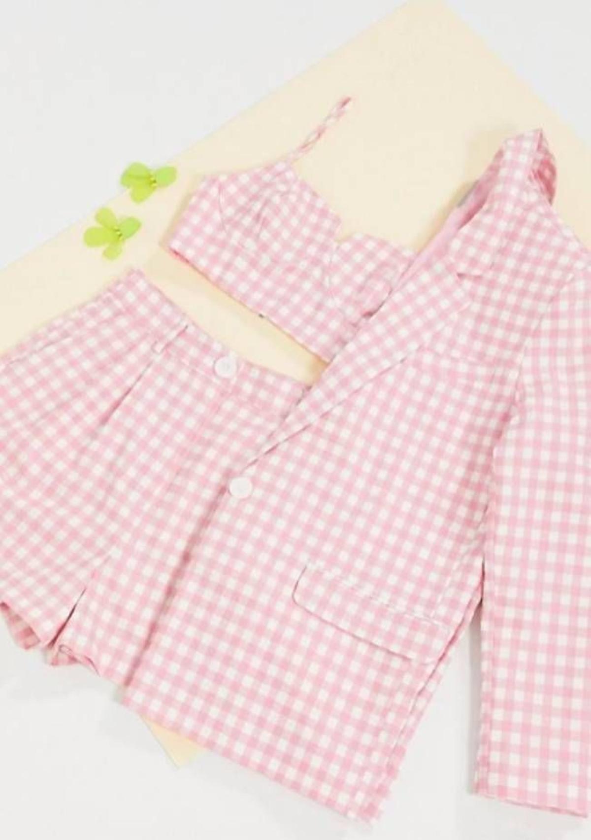 Traje de 3 piezas de vichy rosa de ASOS DESIGN