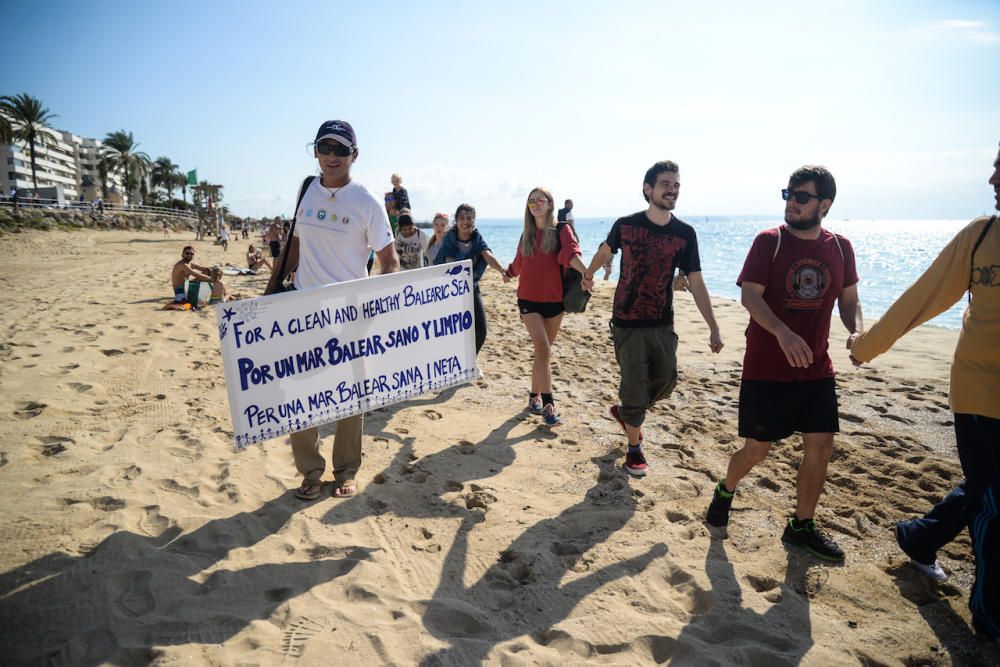 Menschenkette für einen saubereren Strand in Palma de Mallorca