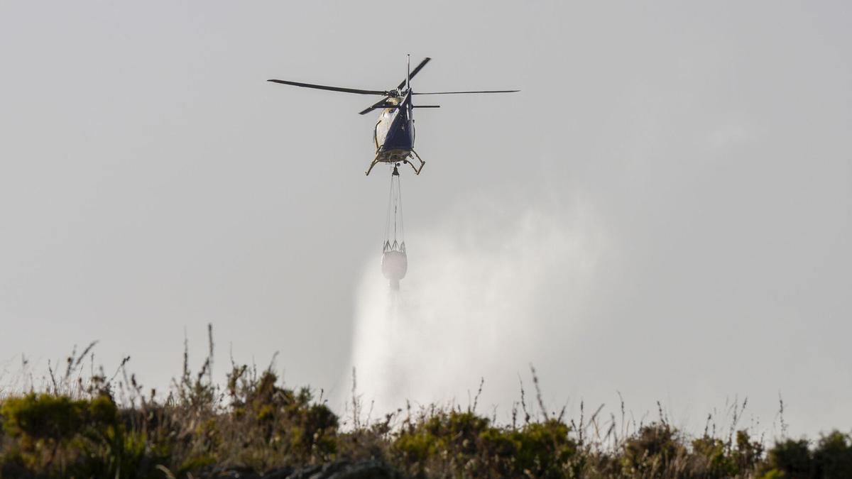 Un incendio forestal que se ha declarado en la tarde de este jueves entre Estepona y Benahavís (Málaga) ha obligado al desalojo preventivo de viviendas de una urbanización y al corte de la AP-7 en esa zona, ya que las llamas están en las cercanías de la autovía. EFE/Juan Carlos Domínguez