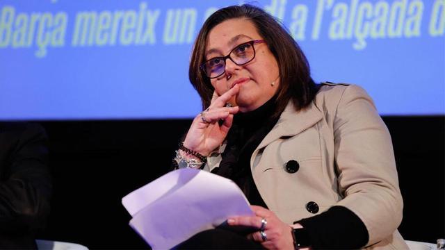 Elena Fort, durante un acto de la candidatura de Joan Laporta