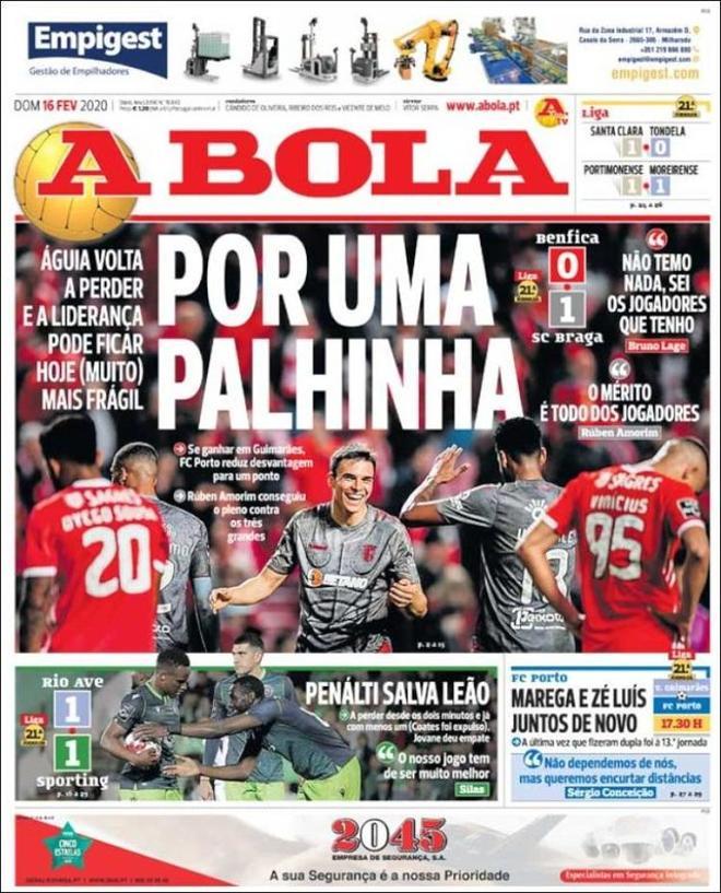 Esta es la portada de A Bola del domingo 16 de febrero