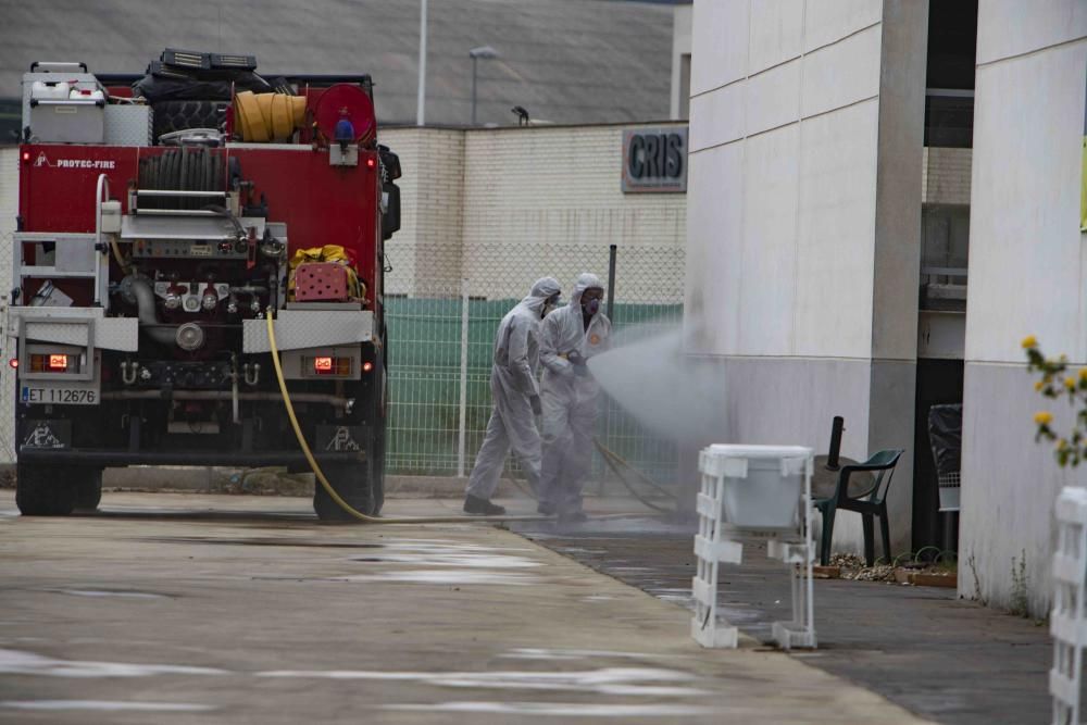 La Unidad Militar de Emergencia (UME) ha hecho parada hoy en Xàtiva para limpiar y desinfectar las zonas especialmente sensibles