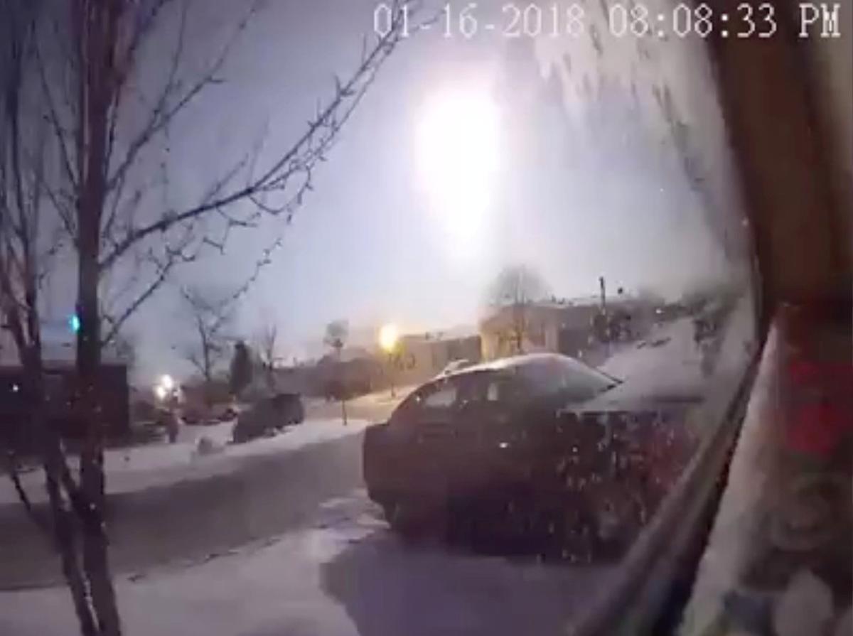 A meteor is caught on security camera footage in a residential area in Newport, Michigan, U.S., January 16, 2018 in this still image from video obtained from social media. Kevin McCombs/via REUTERS    THIS IMAGE HAS BEEN SUPPLIED BY A THIRD PARTY. MANDATORY CREDIT. NO RESALES. NO ARCHIVES