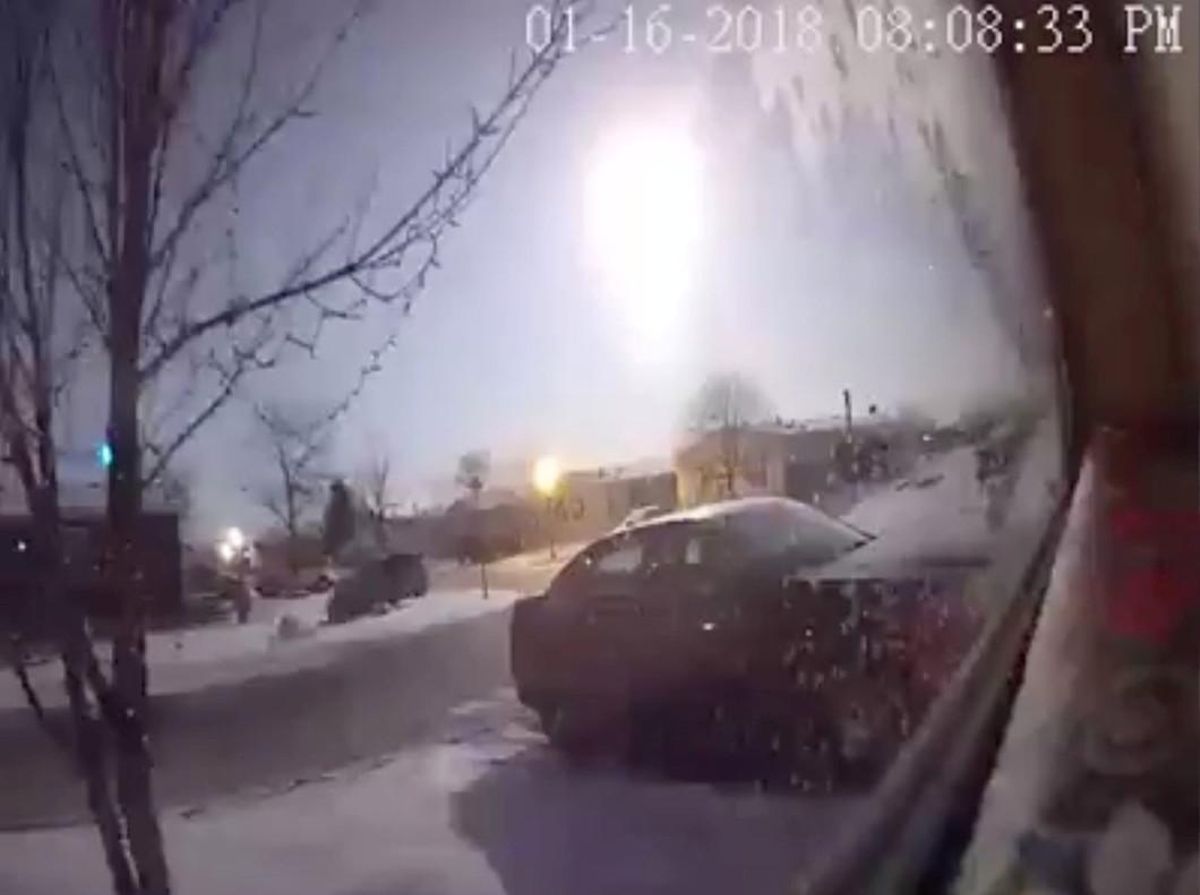 A meteor is caught on security camera footage in a residential area in Newport, Michigan, U.S., January 16, 2018 in this still image from video obtained from social media. Kevin McCombs/via REUTERS    THIS IMAGE HAS BEEN SUPPLIED BY A THIRD PARTY. MANDATORY CREDIT. NO RESALES. NO ARCHIVES