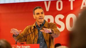 Pedro Sánchez durante un mitin de campaña electoral de Aragón el 1 de febrero en Teruel.