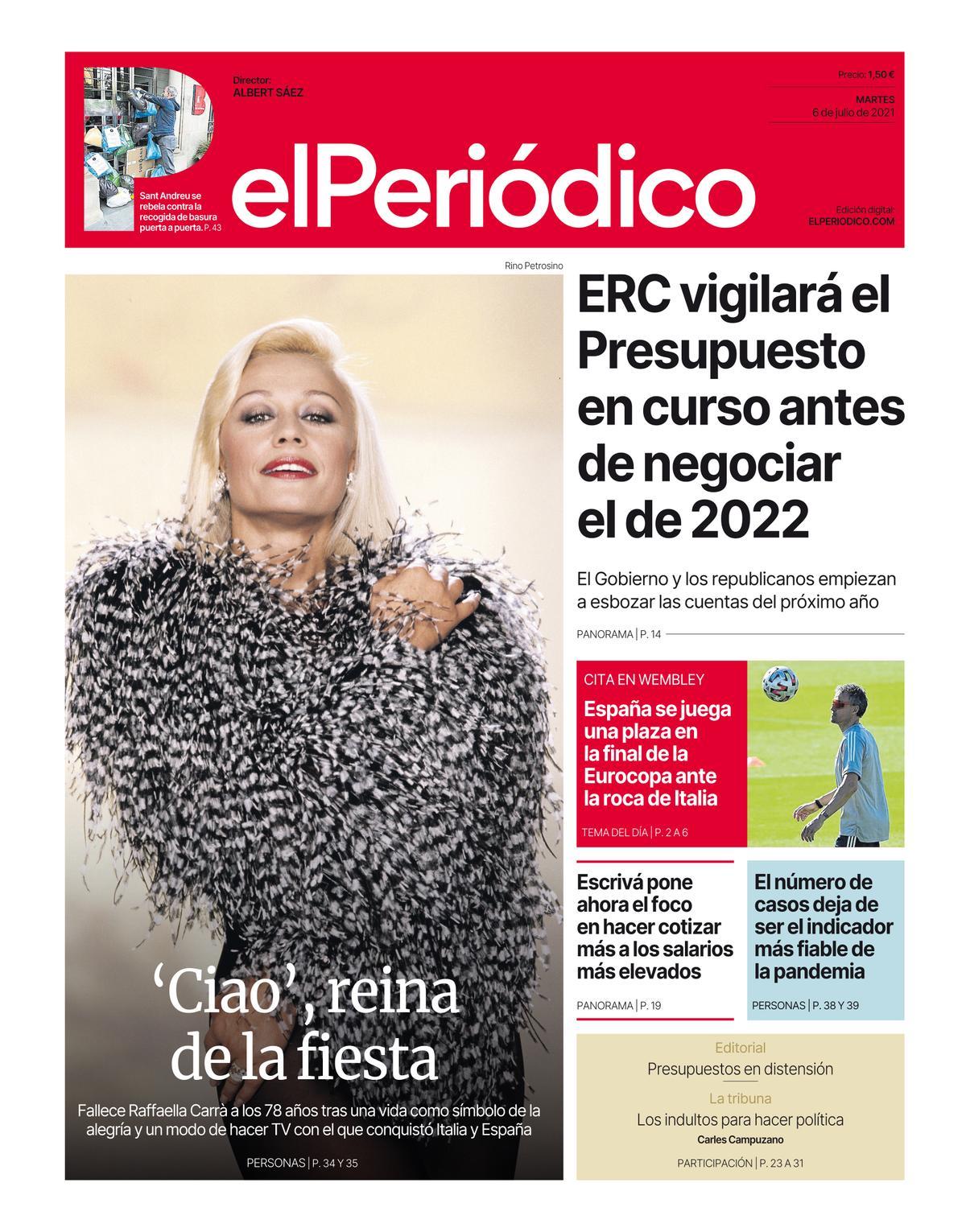 La portada d’EL PERIÓDICO del 6 de juliol del 2021