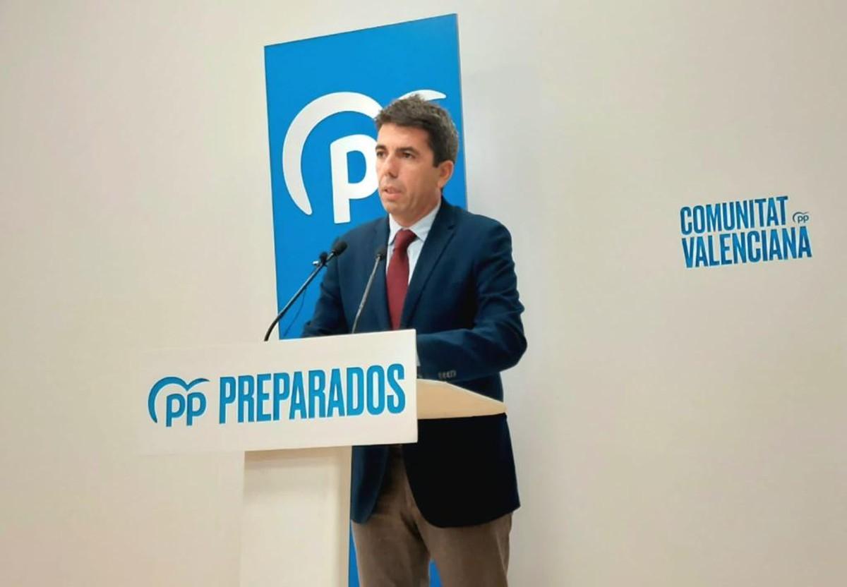 El líder del PPCV, Carlos Mazón, este jueves