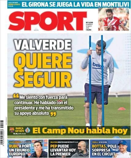 Portada SPORT domingo 12 mayo 2019