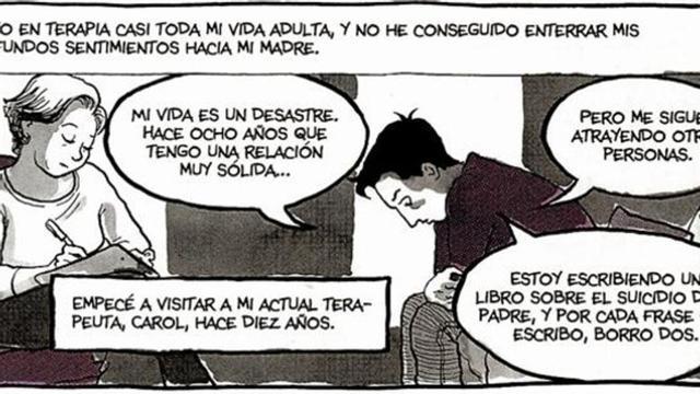 Alison Bechdel, en una de las numerosas sesiones de psicoterapia en las que se autorretrata en el cómic.