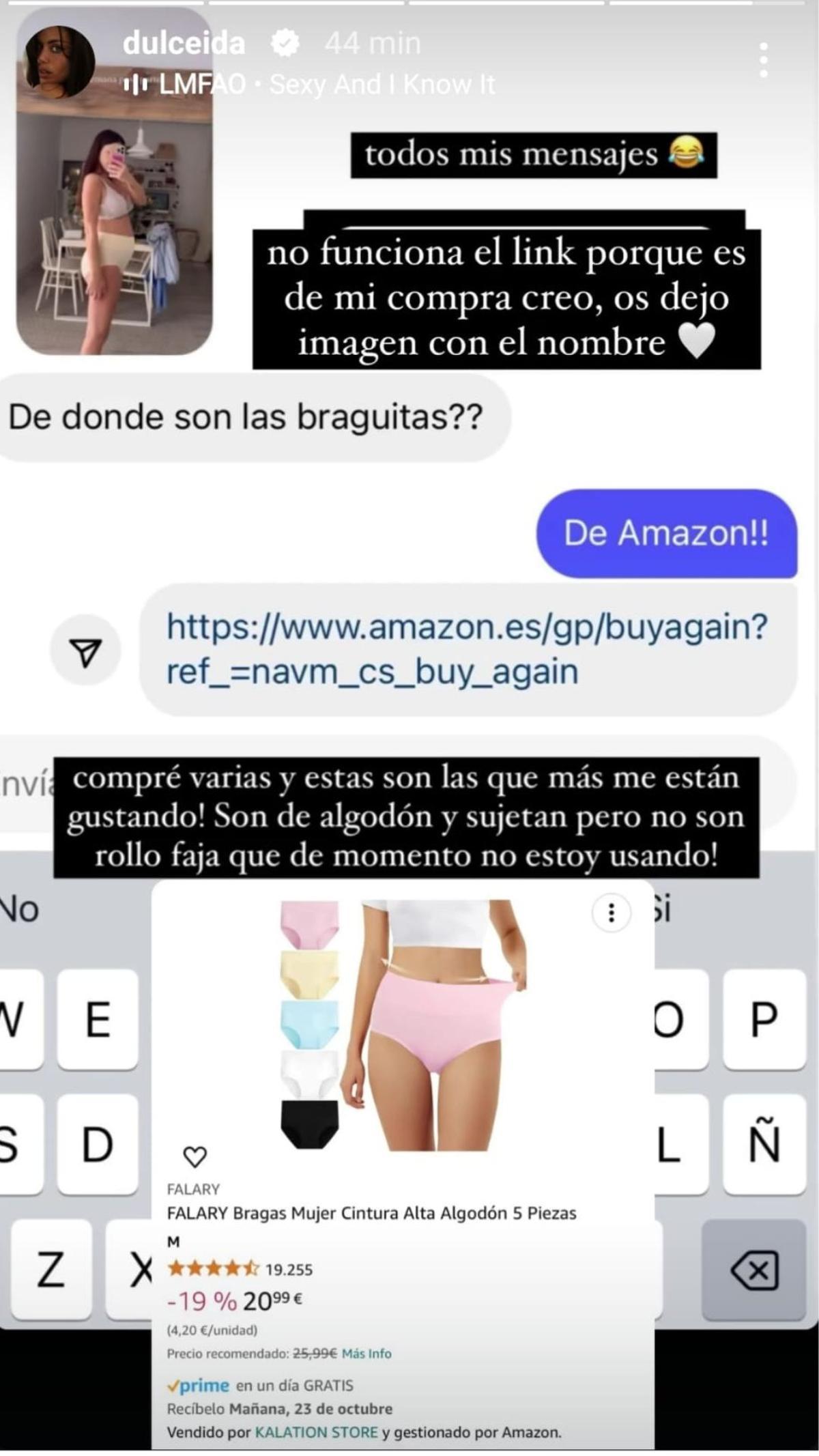 Dulceida desvela las bragas virales que Dulceida utiliza en su posparto son de Amazon y cuestan 22 €