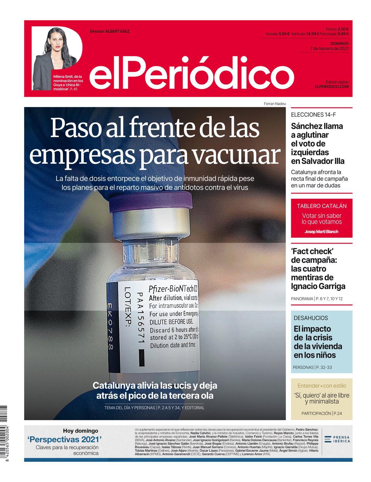 La portada de EL PERIÓDICO del 7 de febrer del 2021