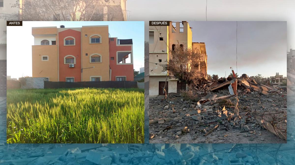 El hogar de la familia Bashir en Gaza, antes y después de ser derruido el pasado 2 de diciembre.
