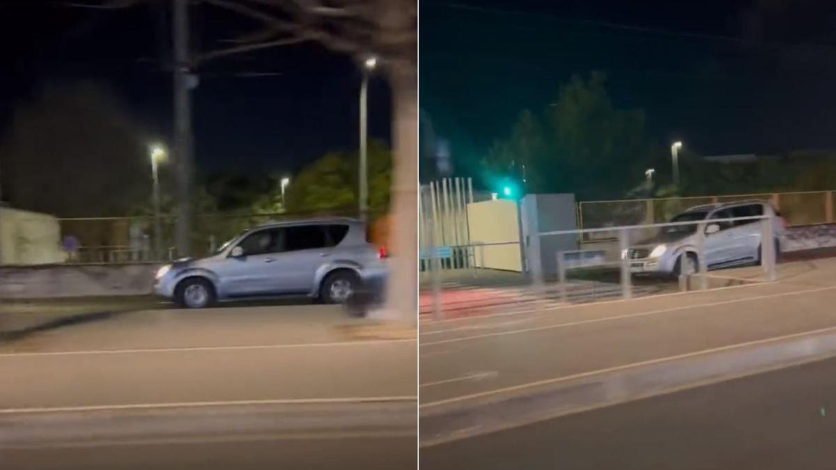 Capturas del vídeo en el que aparece un coche circulando por las vías del TRAM en San Vicente cerca de la Universidad de Alicante