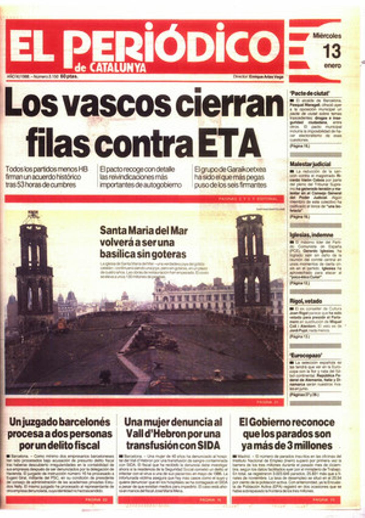 Los vascos cierran filas contra ETA con el pacto de Ajuria Enea. 13/1/1988