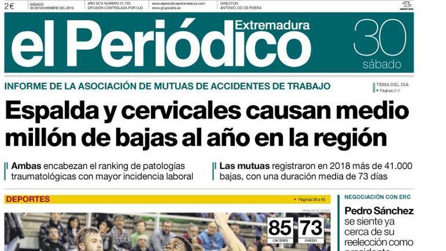 Esta es la portada de EL PERIÓDICO EXTREMADURA correspondiente al día 30 de noviembre del 2019