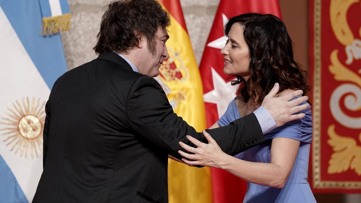 Isabel Díaz Ayuso, presidenta de la Comunidad de Madrid y el presidente de Argentina, Javier Milei.